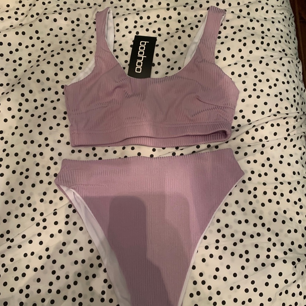 Boohoo light pink high-waisted bikini